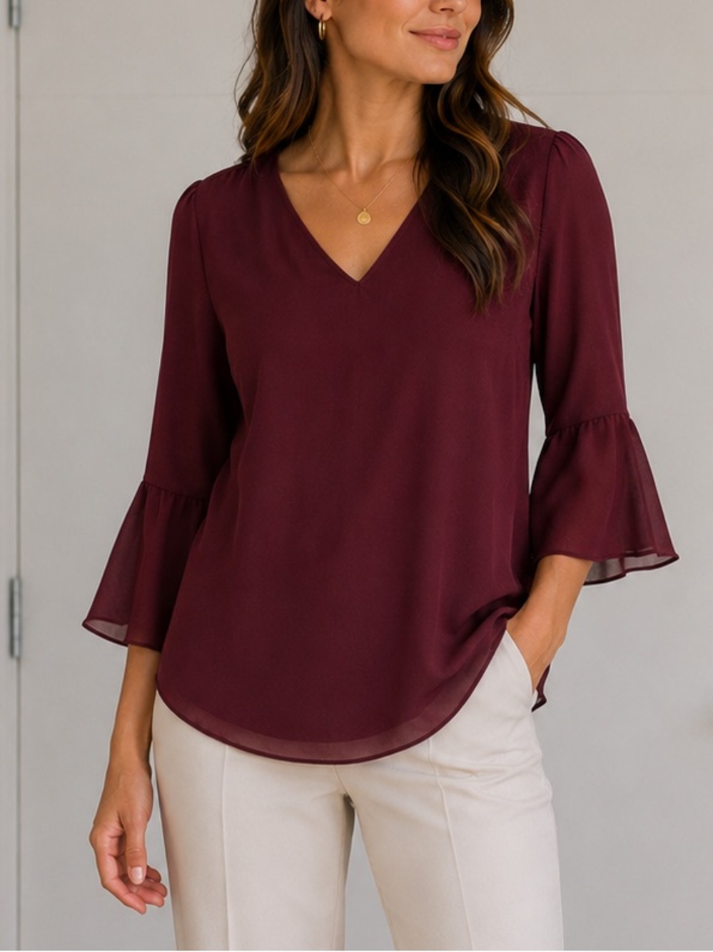 𝅺TRISISTO Femme Maroon Long Sleeve Blouse
